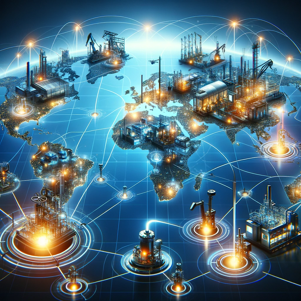 World map with industrial facilities connected by Zoller Pumps.