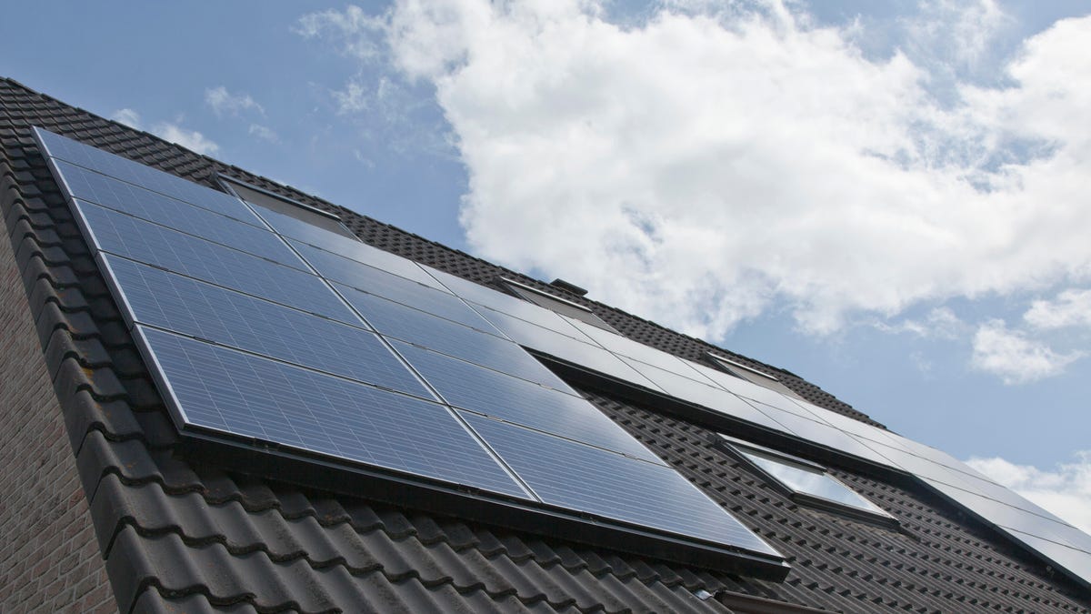 Solar panels on a roof.